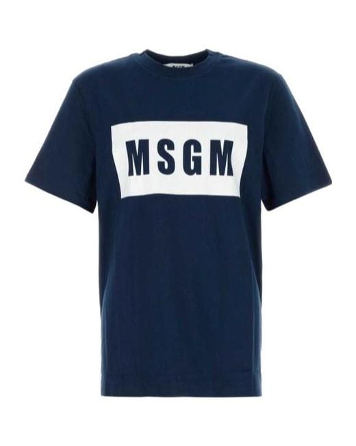 MSGM Blue Logo Printed Crewneck T-Shirt for men