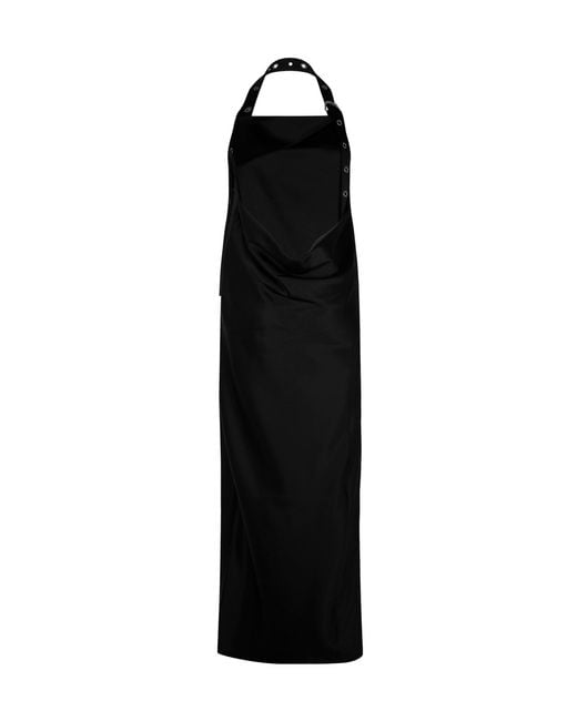Off-White c/o Virgil Abloh Black Belted Satin Halter Neck Evening Maxi Dress