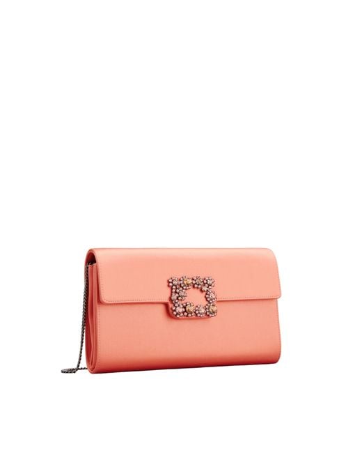 Roger Vivier Pink Efflorescence Embellished Satin Clutch Bag