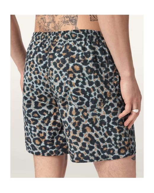 AllSaints Green Silesia Leopard Print Slim Fit Swim Shorts for men
