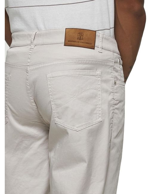 Brunello Cucinelli Gray Logo Patch Straight Leg Trousers for men
