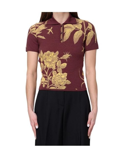 Moschino Black Floral Pattern Knit Polo Shirt