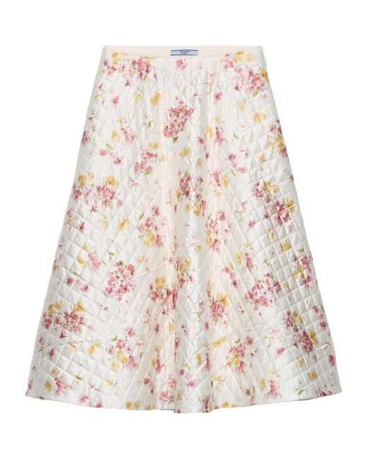 Prada Natural Quilted Satin Floral Skirt
