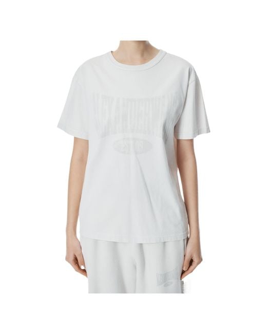 T By Alexander Wang White Distressed Logo Printed Dirty Effect T-Shirt