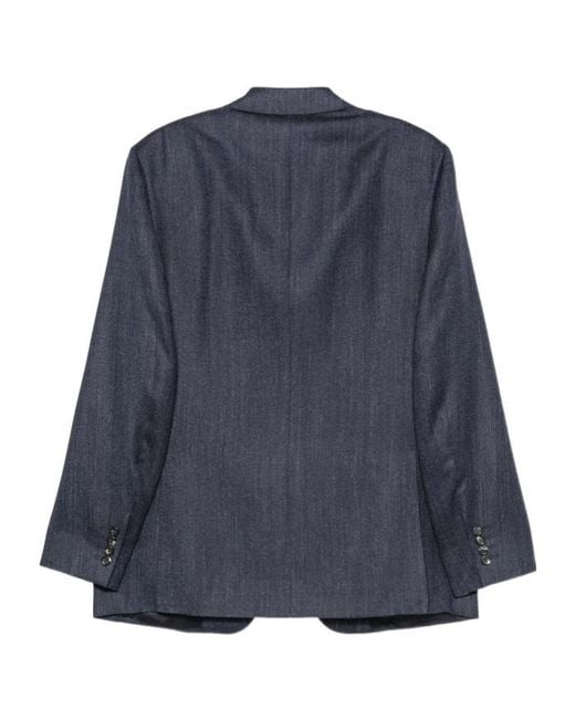 Canali Blue Herringbone-Pattern Notch-Lapels Jacket for men