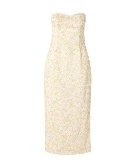 Posse Natural Isla Strapless Floral-Print Linen And Silk-Blend Midi Dress
