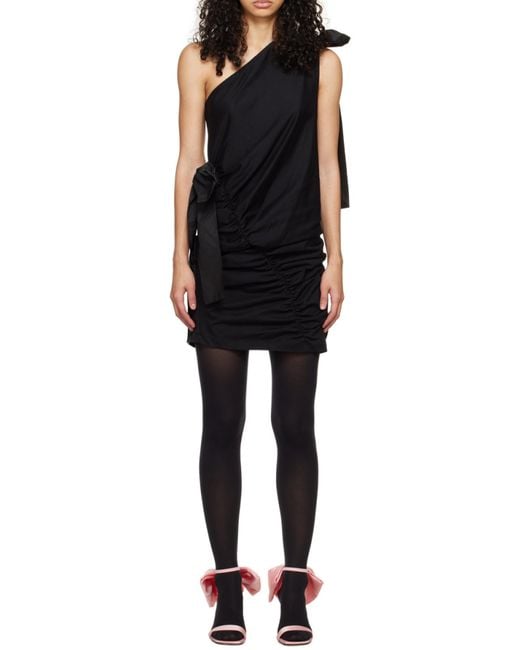 MSGM Black One-Shoulder Gathered Detailed Mini Dress