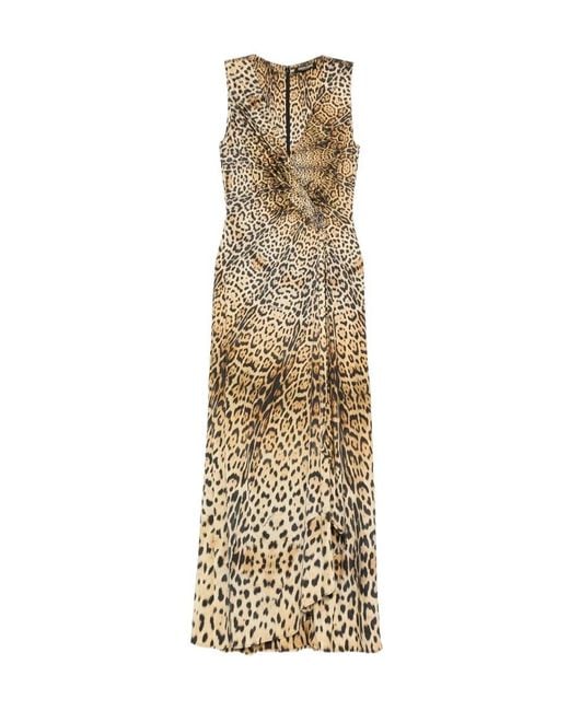 Roberto Cavalli Metallic Twisted Animal-Print Dress