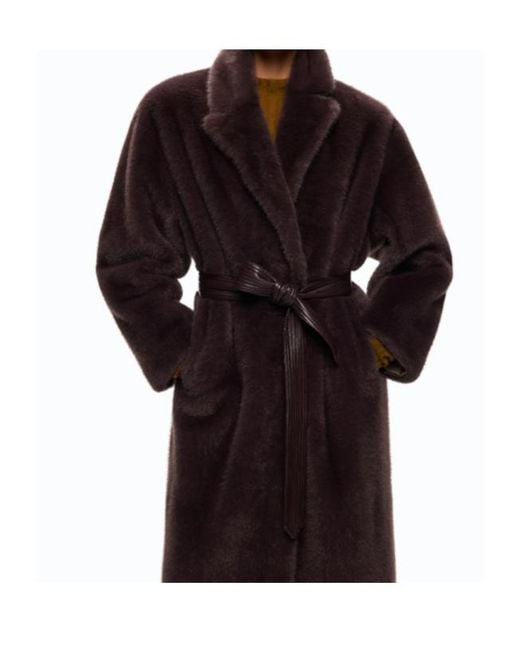 Pinko Black Long Faux Fur Coat With Belt