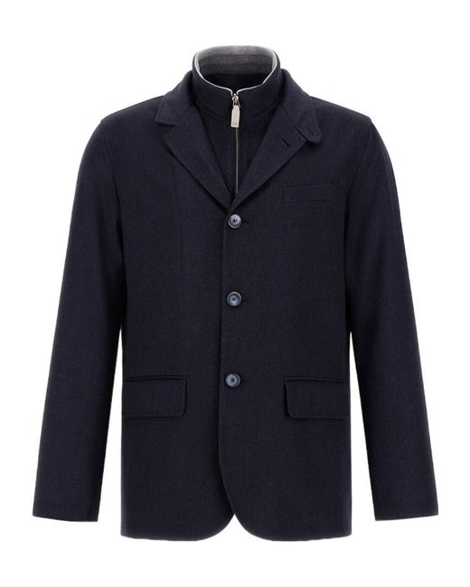 Herno Blue Three-Button Zipped Jacket for men
