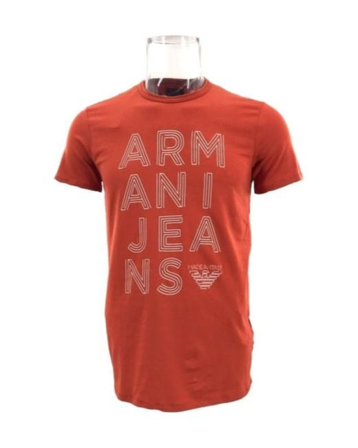 Armani Jeans Red Round-Necked Logo T-Shirt for men