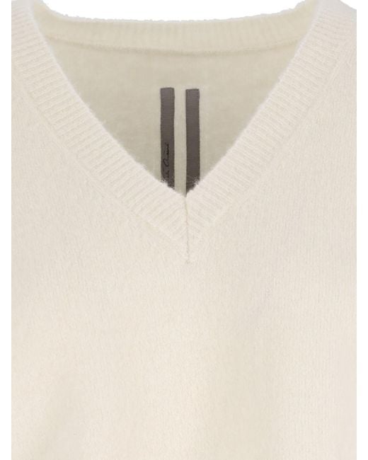 Rick Owens White Tommy V-Neck Jumper