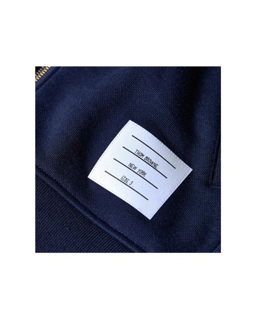 Thom Browne Blue Classic Four-Bar Zip Hooded Sweatshirt for men