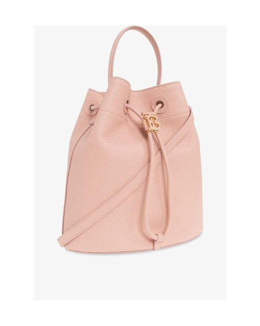 Burberry Pink Logo Plaque Drawstring Bucket Bag