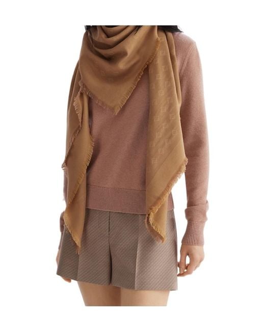 Fendi Natural Ff Jacquard Frayed-Edge Scarf