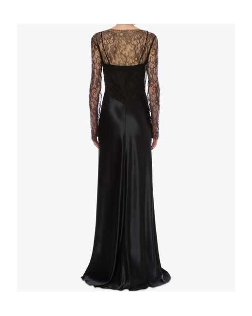 Alberta Ferretti Black Glossy Lace Satin Dress