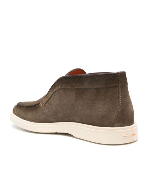 Santoni Brown Almond-Toe Slip-On Boots for men