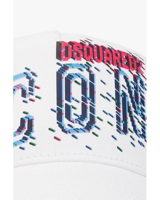 DSquared² White Logo Graphic Printed Baseball Cap for men