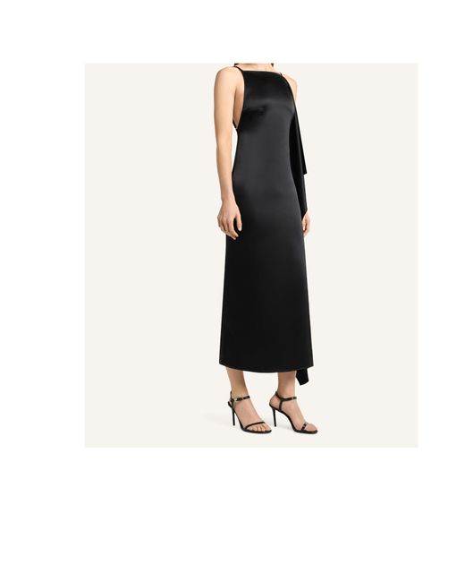 Courreges Black Draped Satin Midi Dress