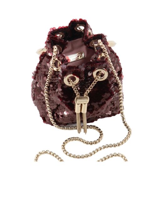 Jimmy Choo Red Sequin-Embellished Drawstring Bucket Bag