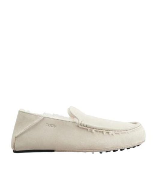 Tod's White Suede Leather Slap-Up Loafers for men
