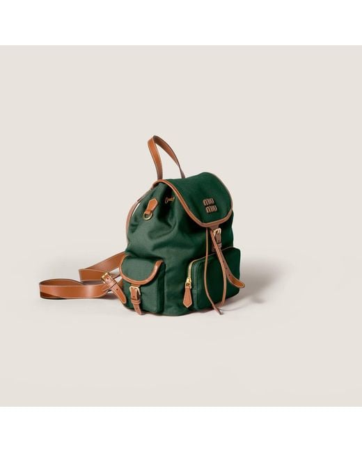 Miu Miu Green Canvas And Leather Backpack