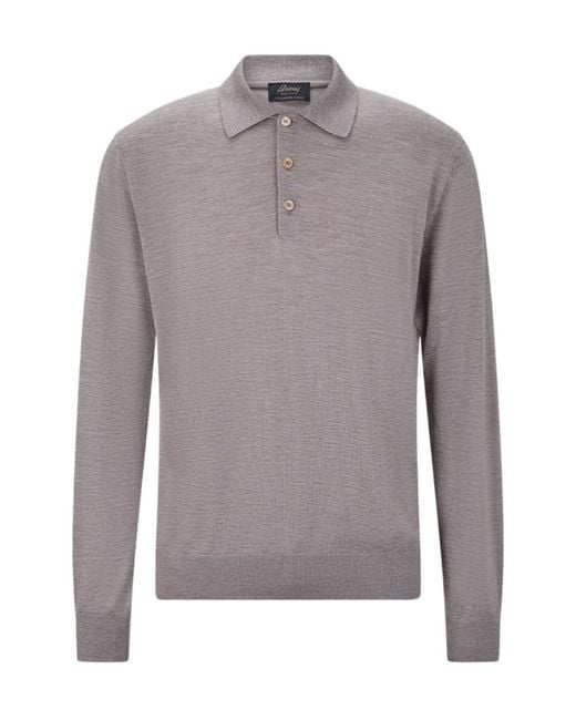 Brioni Gray Long-Sleeve Polo Shirt for men