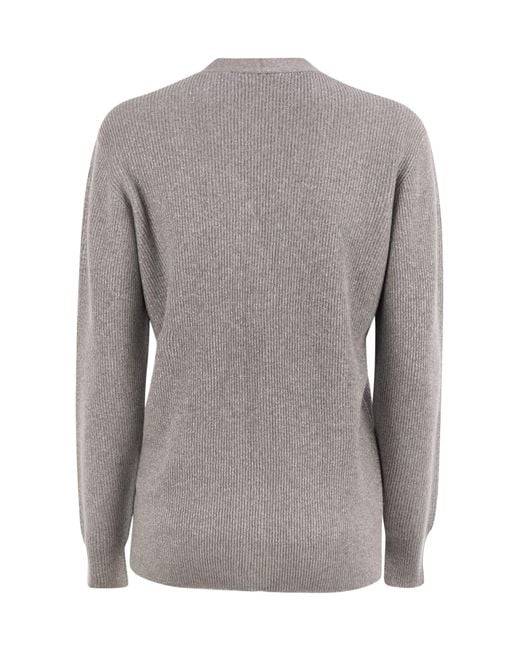 Fabiana Filippi Gray V-Neck Ribbed Cardigan