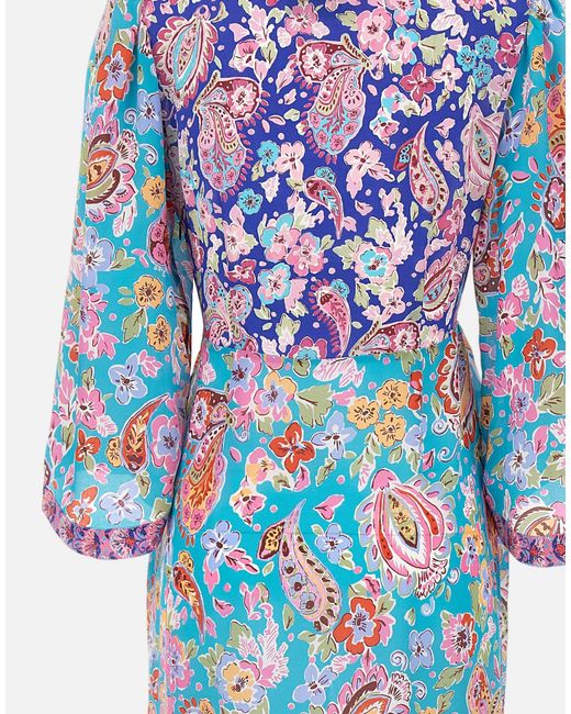 Rixo Blue Dahlia Floral Paisley Midi Dress