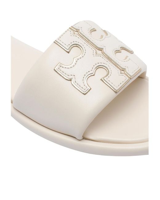 Tory Burch White Double T Sport Slides