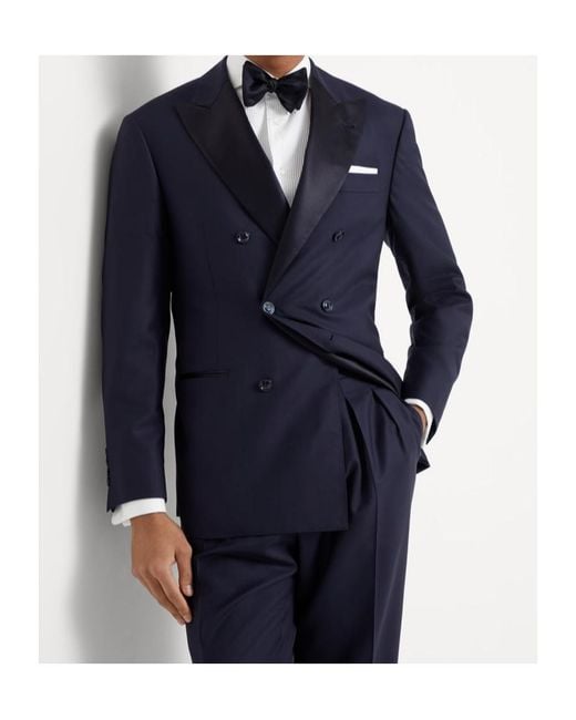 Brunello Cucinelli Blue Double-Breasted Wool Suit for men