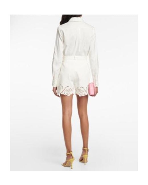 Elie Saab White Embroidered Cotton Shorts