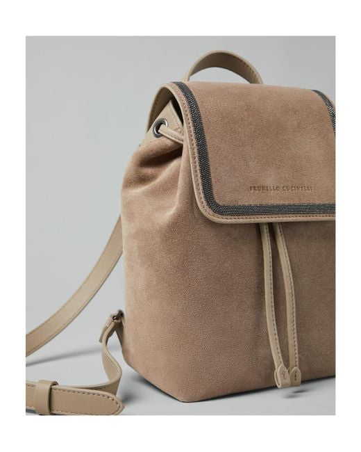 Brunello Cucinelli Natural Logo Embossed Drawstring Backpack