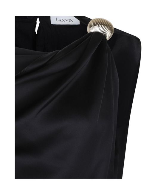 Lanvin Black Boat Neck Arpge Midi Dress