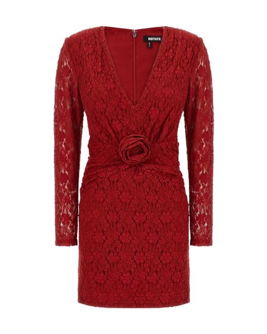 ROTATE BIRGER CHRISTENSEN Red Lace V-Neck Mini Dress