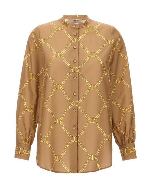 Twinset Natural Chian Printed Poplin Shirt