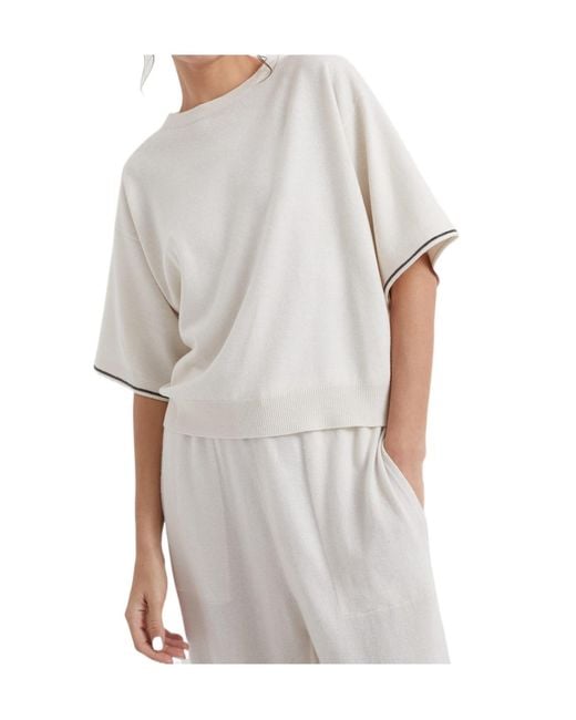 Brunello Cucinelli Gray Monili-Trim Knitted Top