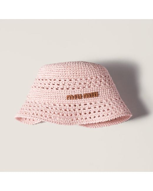 Miu Miu Pink Logo Embroidered Crochet-Knitted Bucket Hat
