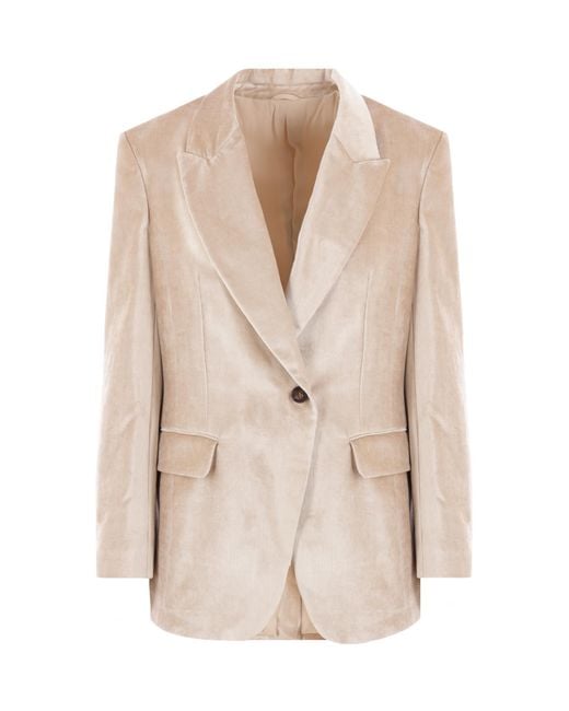 Brunello Cucinelli Natural Single-Breasted Velvet Blazer