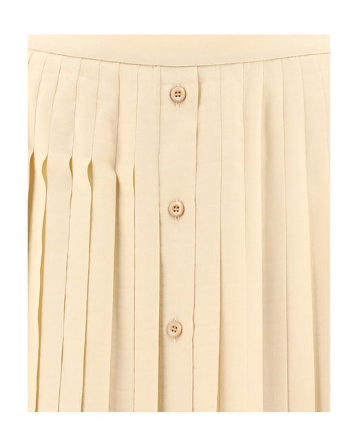Prada Natural Logo-Jacquard Pleated Skirt