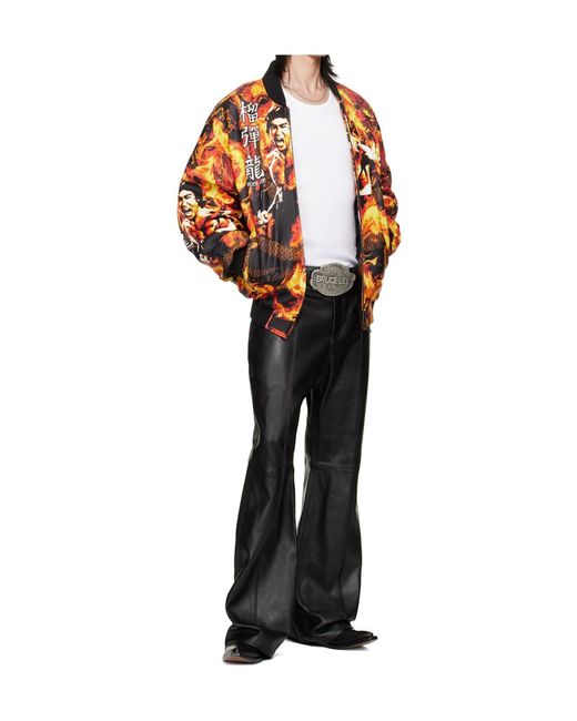 Lu'u Dan Black Bruce Lee X Collaboration Flared Leather Pants for men