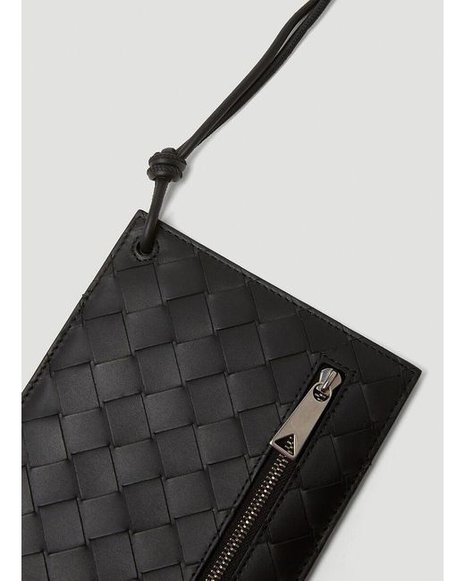 Bottega Veneta Black Intrecciato Neck Strapped Phone Holder for men