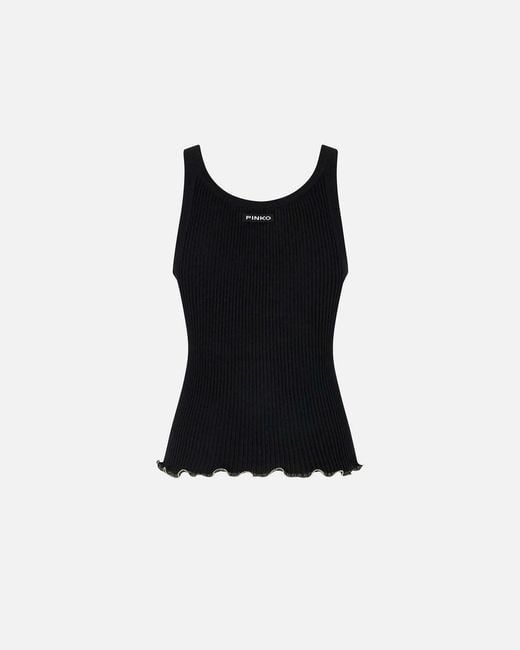 Pinko Black Ribbed Vest Top
