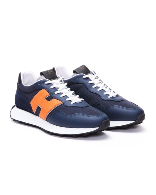 Hogan Blue H601 Logo Patch Lace-Up Sneakers for men