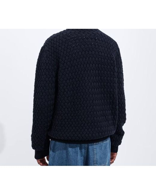 Bottega Veneta Blue Intrecciato Wool Cardigan for men