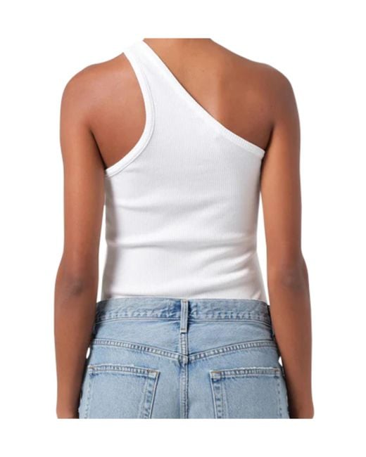 Agolde White One-Shoulder Ribbed Tank Top