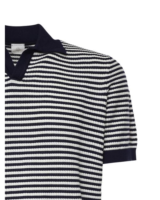 Eleventy Blue Striped Knit Polo Shirt for men