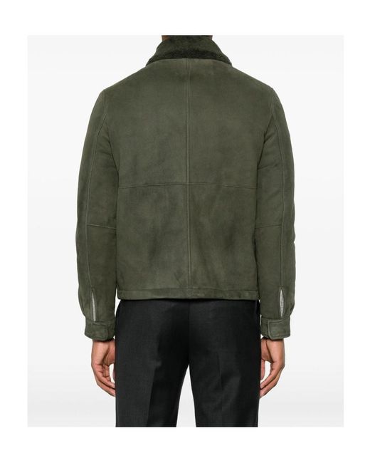 Tagliatore Green Long-Sleeved Leather Jacket for men