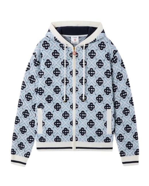 Casablanca Blue Monogram Zip Hooded Cardigan for men