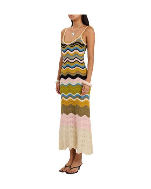 LaDoubleJ Metallic Chevron Pointelle-Knit Cotton Midi Dress